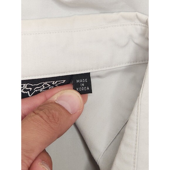 Fox Racing Shirt Men's L White Blue Short Sleeve Button Up Pocket Logo - Picture 7 of 10